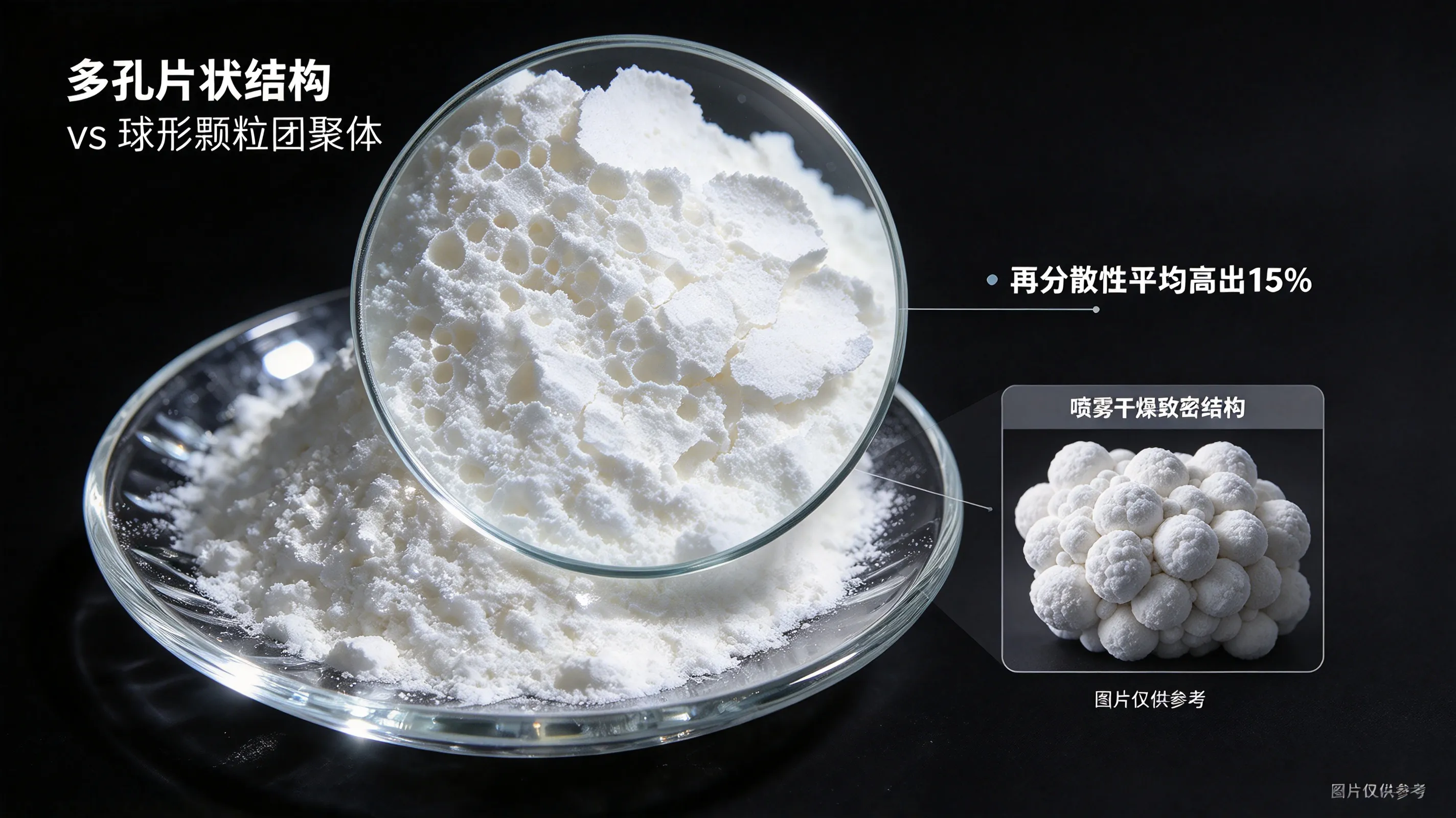 冻干奶粉多孔片状结构显微图vs喷雾干燥致密结构对比